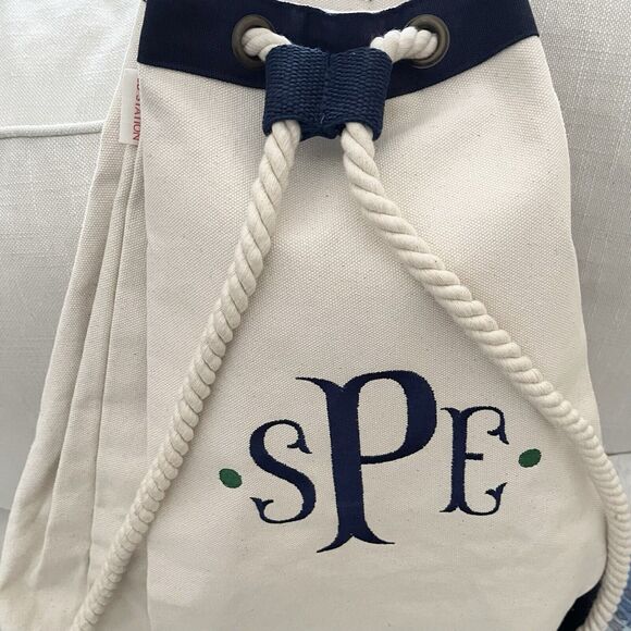 Canvas XL Drawstring Backpack Hand Crafted Bag Carry On Monogram Embroidered - Picture 3 of 13